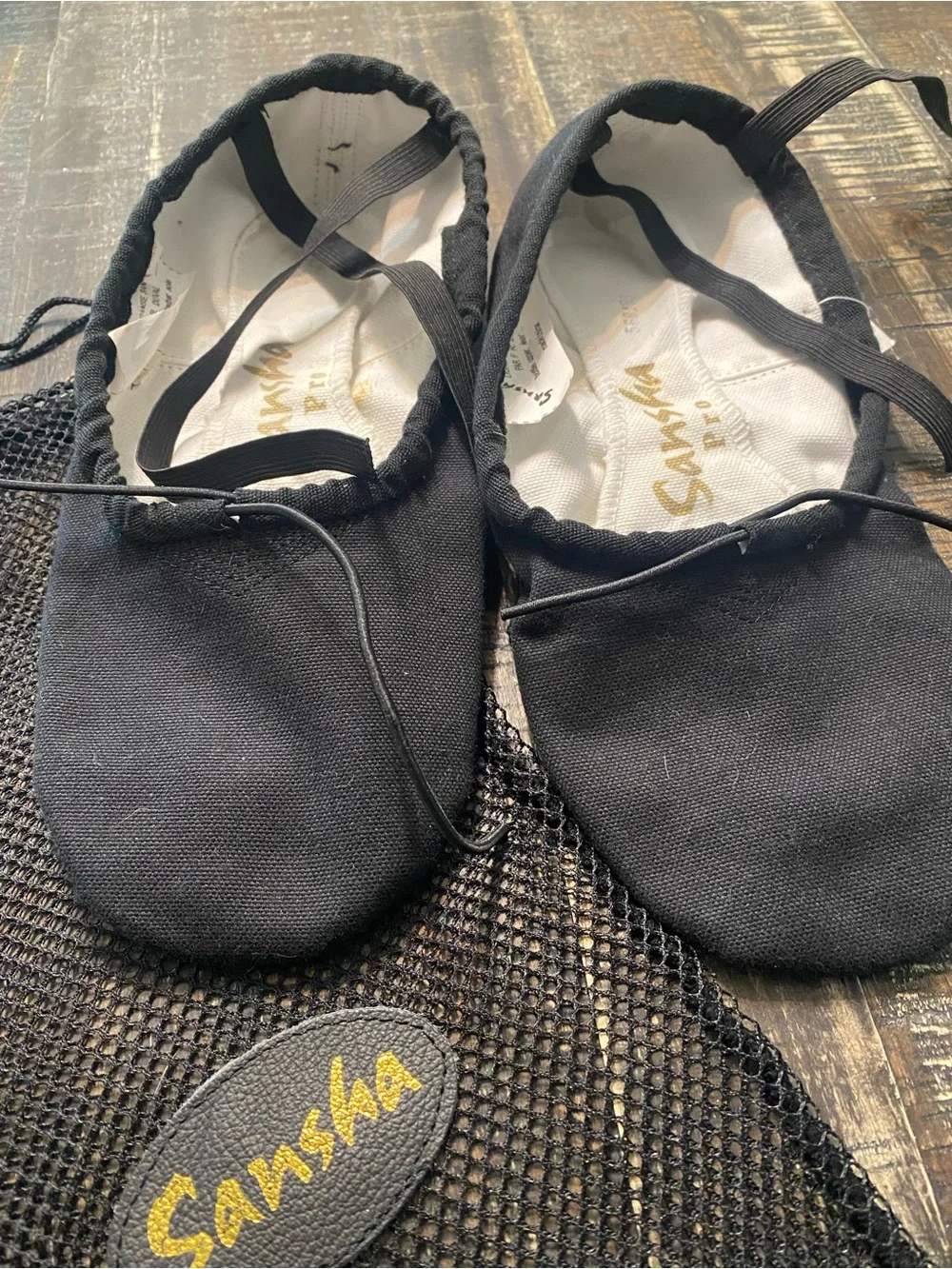 Sansha Black Ballet Flats with Mesh Carry Bag Unisex 13 M